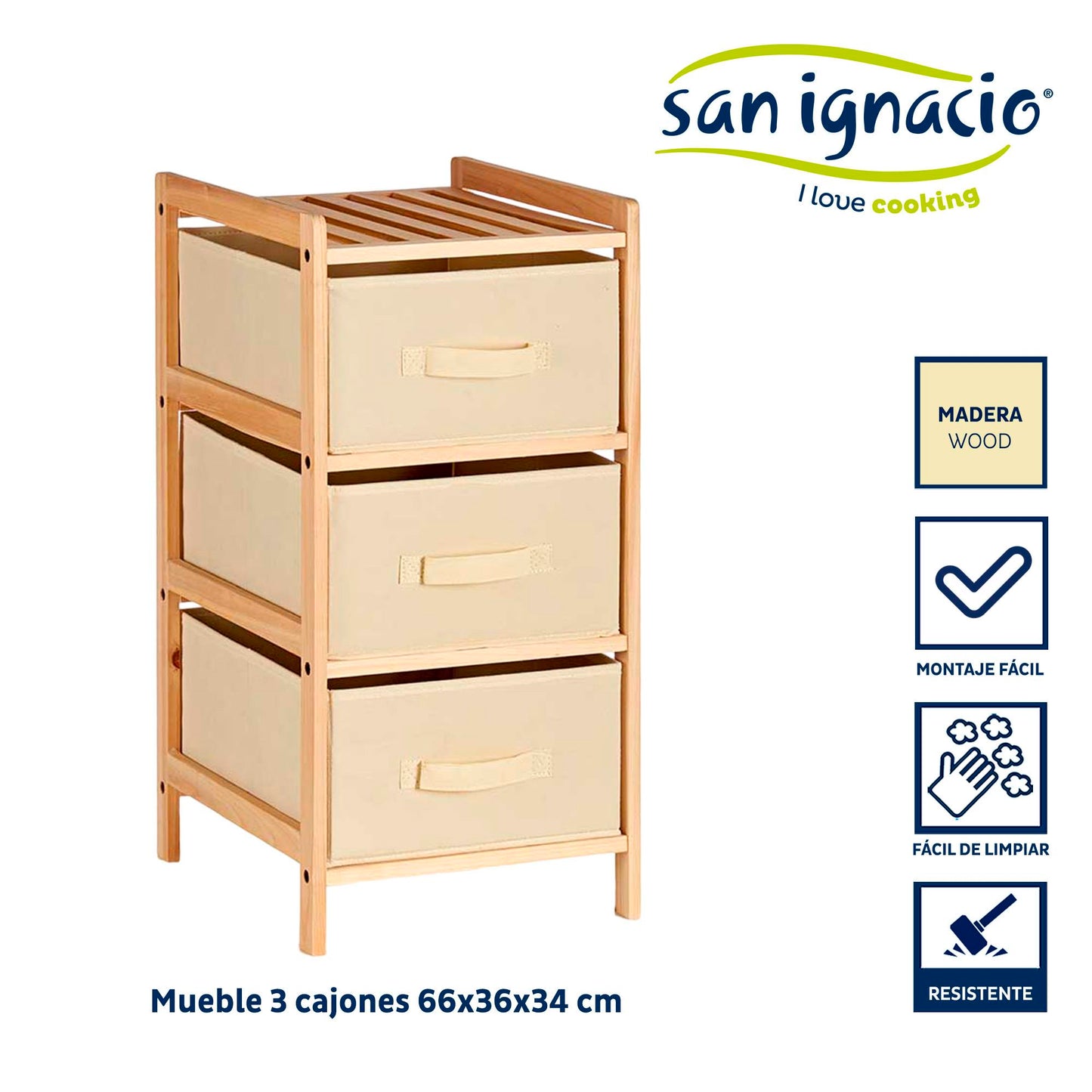 Mueble Ancho 3 Cajones Color Crema - Colección Kipit