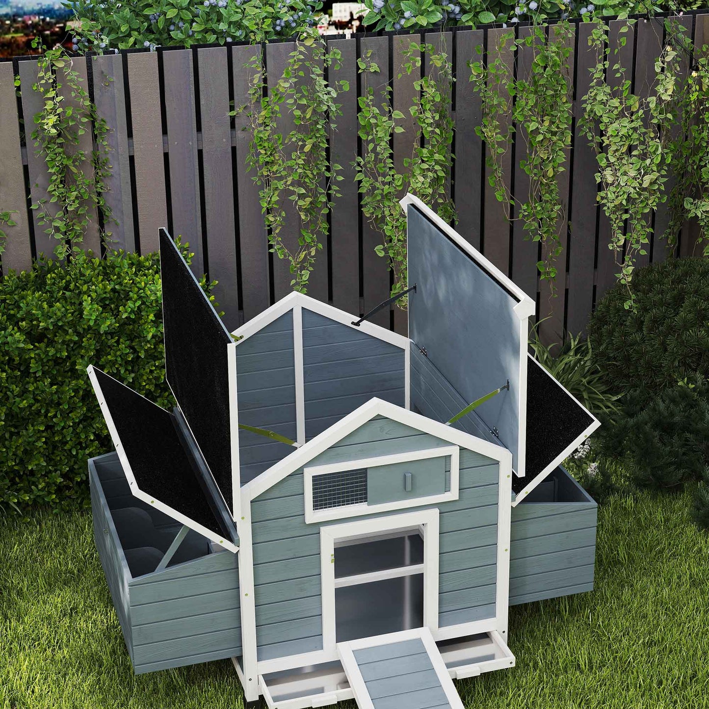 Pawhut Gallinero De Madera Para Exterior Con 2 Nidos 150x100x96,5 Cm Gris_4