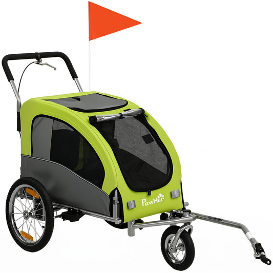 Pawhut Remolque De Bicicleta Para Perros Medianos 2 En 1 Con Suspensión Verde_0