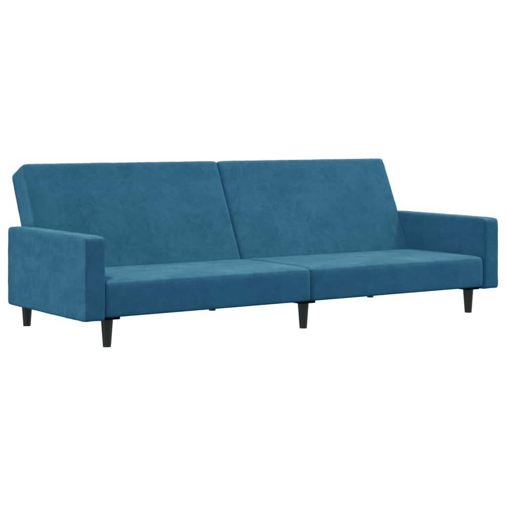 Sofá Cama De 2 Plazas Con Taburete Terciopelo Azul / Vetonek_4