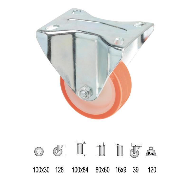 Rueda Industrial Poliuretano Fija 100 Mm.