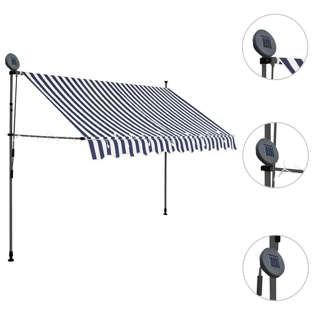 Toldo Manual Retráctil Con Led Azul Y Blanco 250 Cm_2