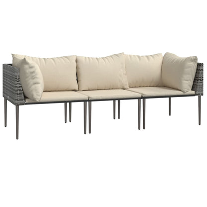 Vidaxl Set De Muebles De Jardín 3 Pzas Y Cojines Ratán Sintético Gris_0
