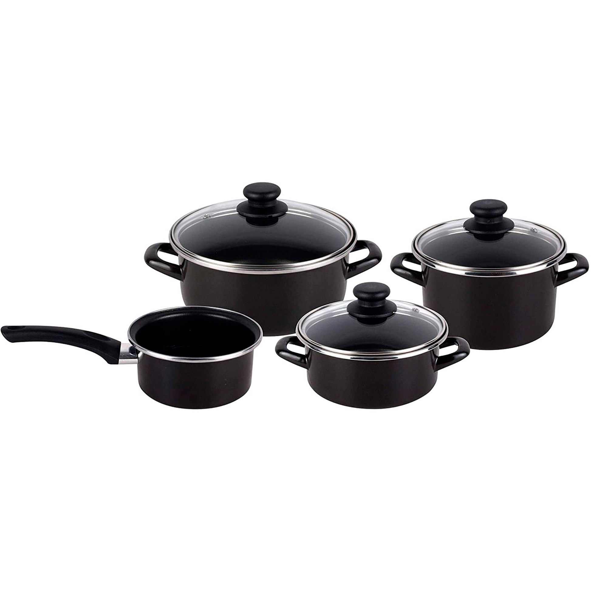 Magefesa Kenia Negra - Batería de Cocina 7 Pzas en Acero Vitrificado Negro, Antiadherente Bicapa Reforzada, Apta para Todo Tipo de Cocinas