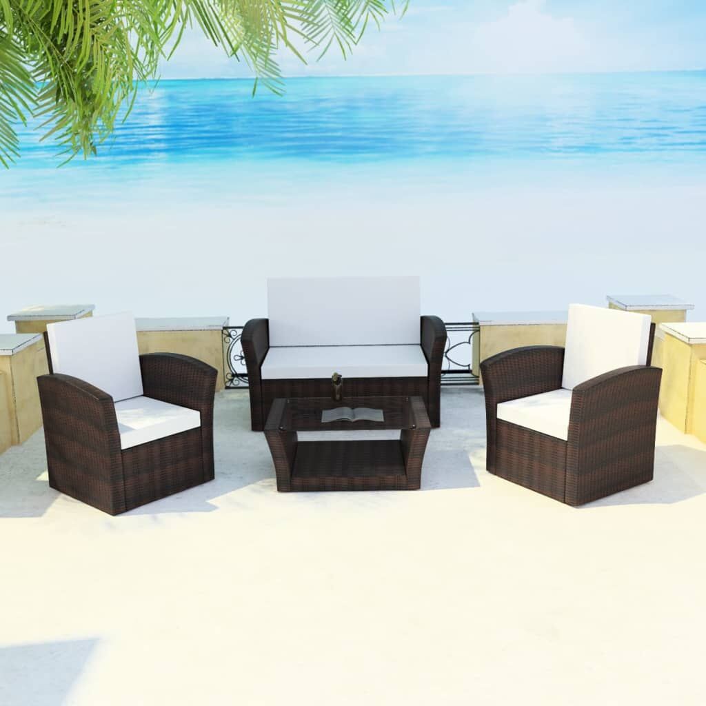 Vidaxl Set Muebles De Jardín 4 Piezas Y Cojines Ratán Sintético Marrón_1