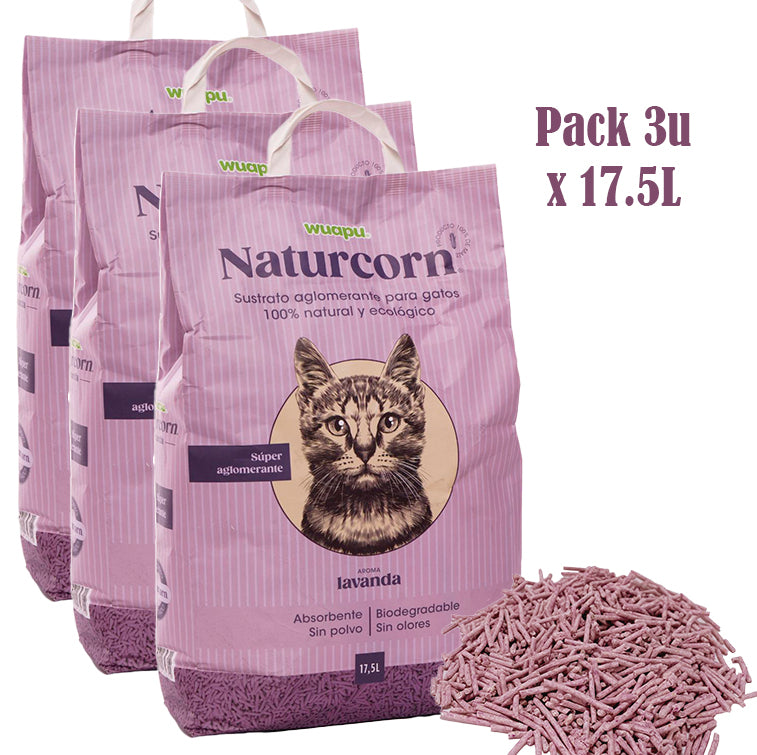 Sustrato Absorbente Wuapu Naturcorn Lavanda En Pelet Biodegradable Para Gato 3 Uds 17'5l_3