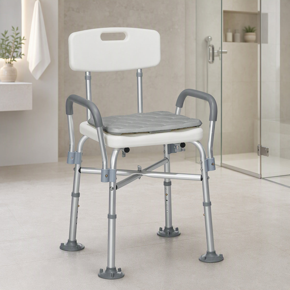 Homcom Silla Ducha Personas Mayores Con Respaldo Y Reposabrazos Gris_1