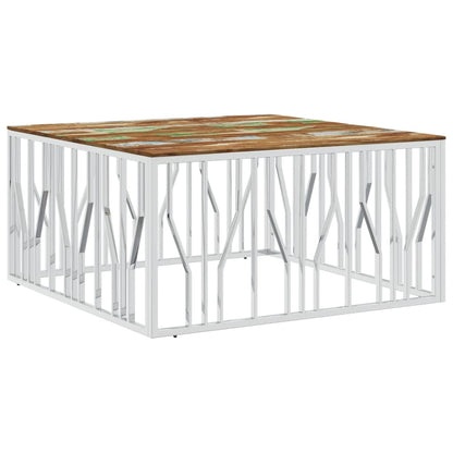 Mesa De Centro Acero Inoxidable Y Madera Reciclada Plateado_0