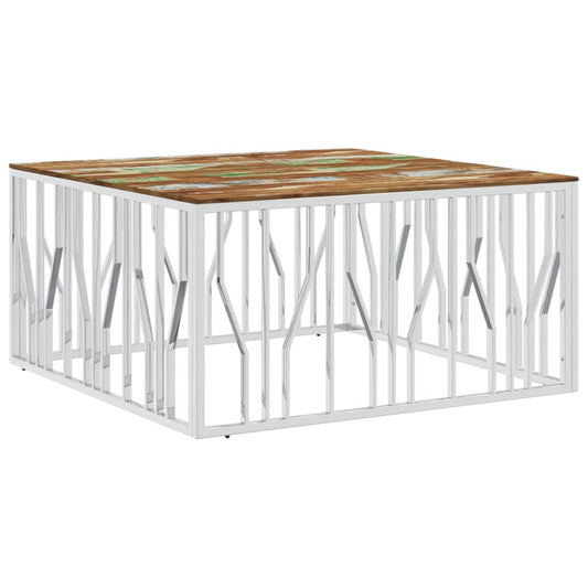 Mesa De Centro Acero Inoxidable Y Madera Reciclada Plateado_0