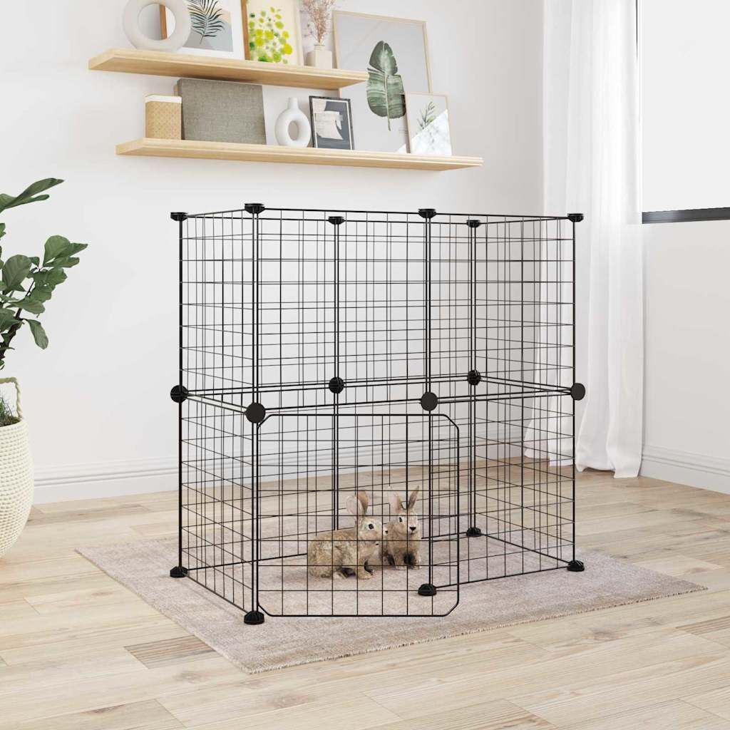 Vidaxl Jaula Para Mascotas De 12 Paneles Puerta Acero Negro 35x35cm_1