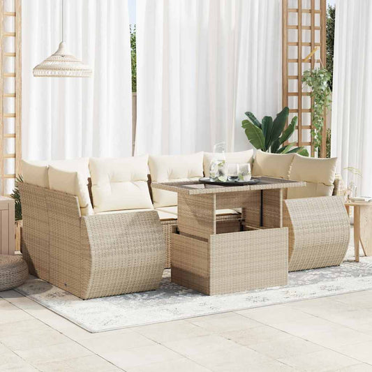 Set Sofás De Jardín 7 Piezas Y Cojines Ratán Sintético Beige / Vetonek_0