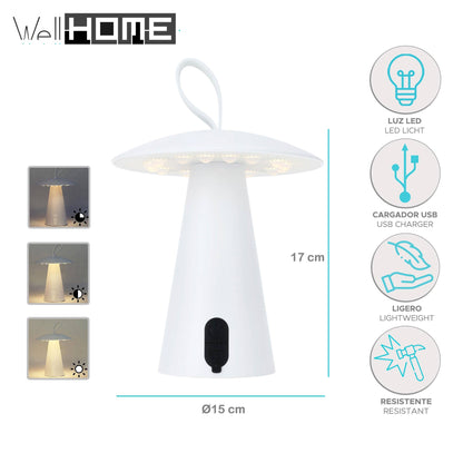 Well Home Lampara Sobremesa Recargable Blanca Ø15x17cm_1
