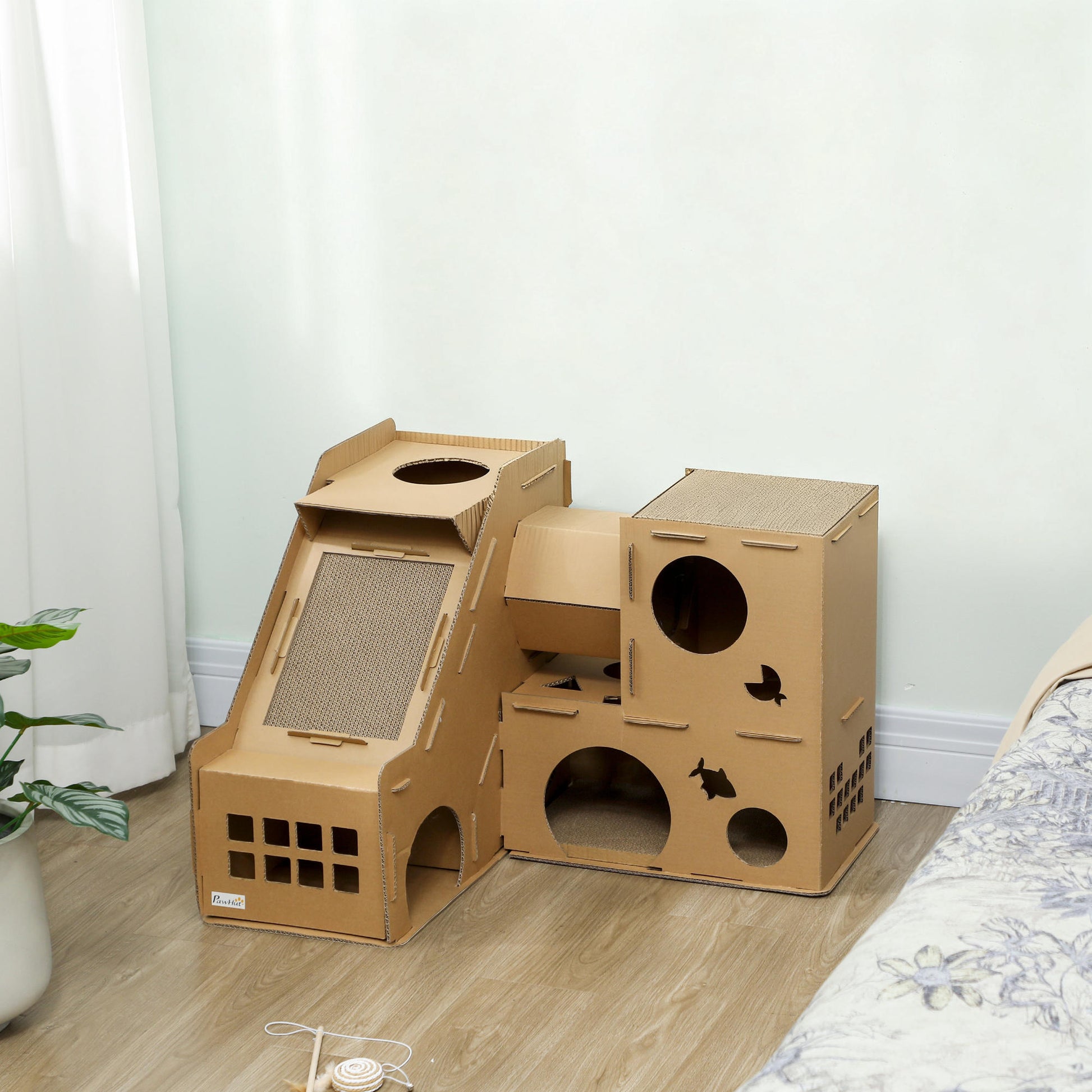 Pawhut Casa Para Gatos De Cartón Forma Castillo 2 Niveles Con 3 Zonas De Rascado_1