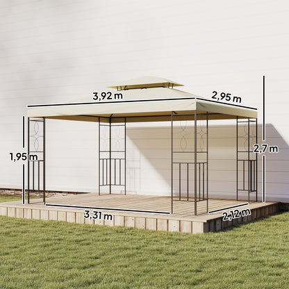 Outsunny Cenador De Jardín 4x3 M Pabellón De Jardín Con Doble Techo Crema_2
