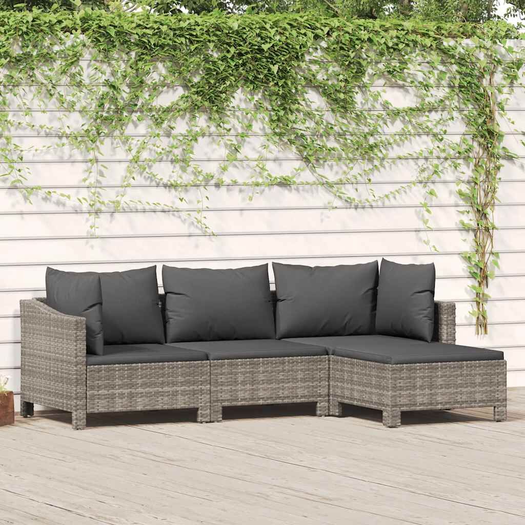 Vidaxl Set De Muebles De Jardín 4 Pzas Y Cojines Ratán Sintético Gris_1