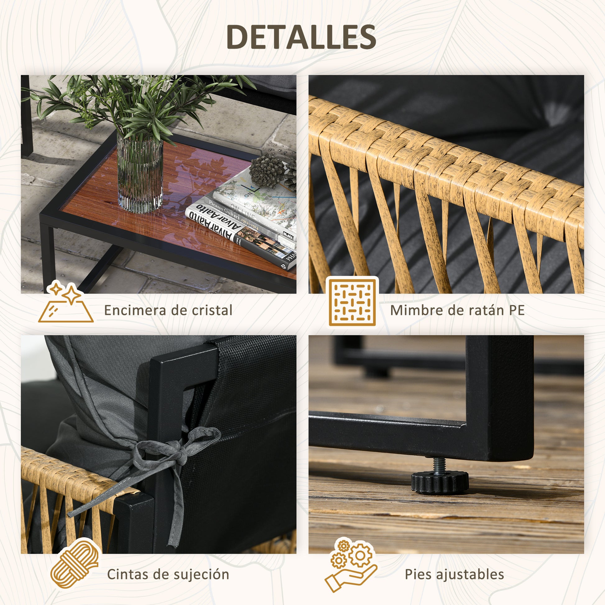 Outsunny Conjunto De Muebles De Jardín De Ratán Juego De 4 Piezas Gris Oscuro_5