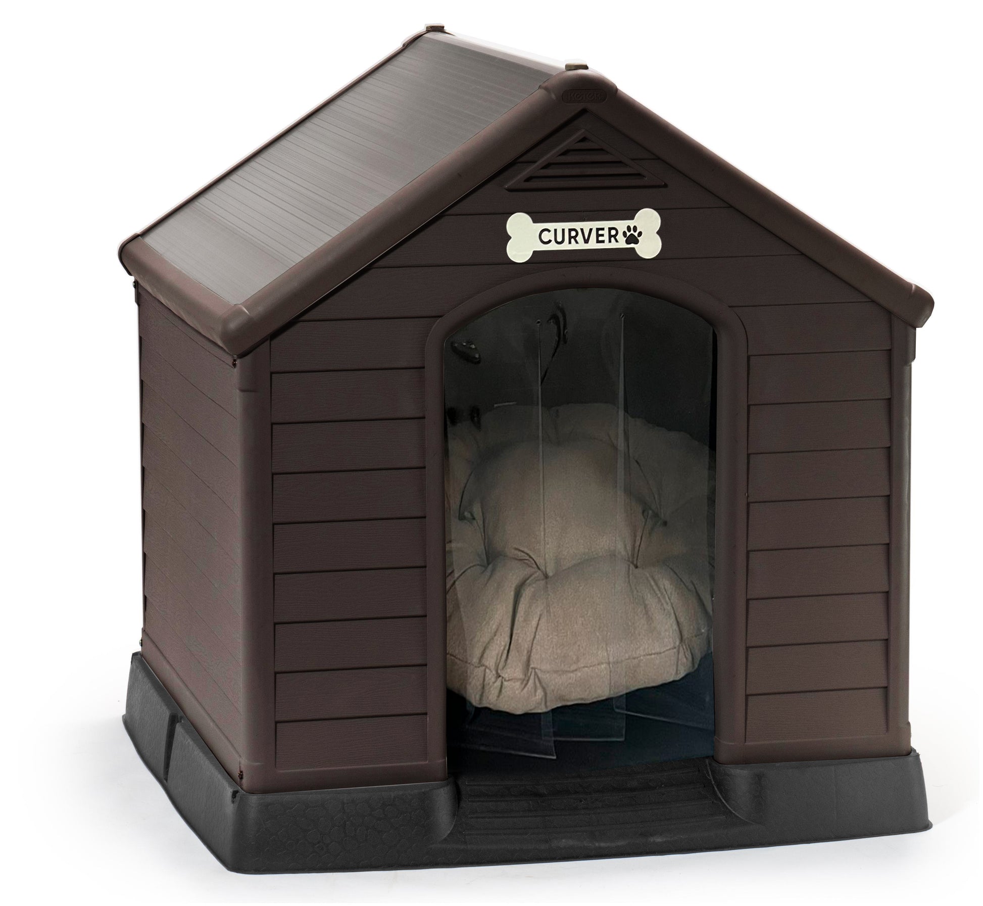 Keter Caseta De Perro Marrón Grande,incluye Cojín,cortina Y Etiqueta Nombre