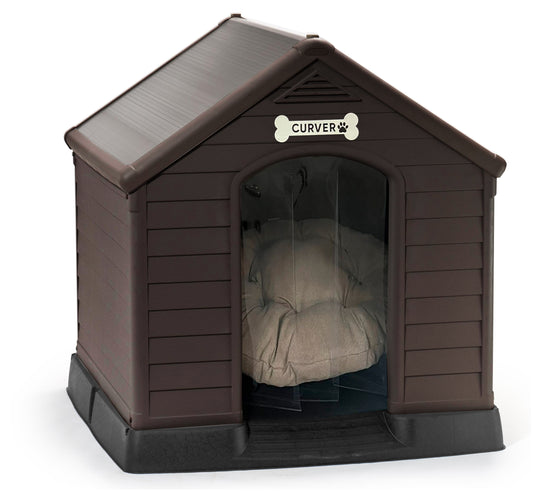 Keter Caseta De Perro Marrón Grande,incluye Cojín,cortina Y Etiqueta Nombre