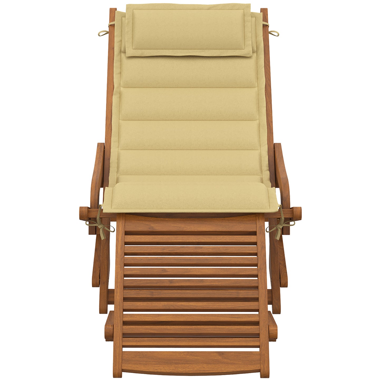 Outsunny Tumbona Silla Plegable De Madera Con Reposapiés Desmontable Y Cojín_3