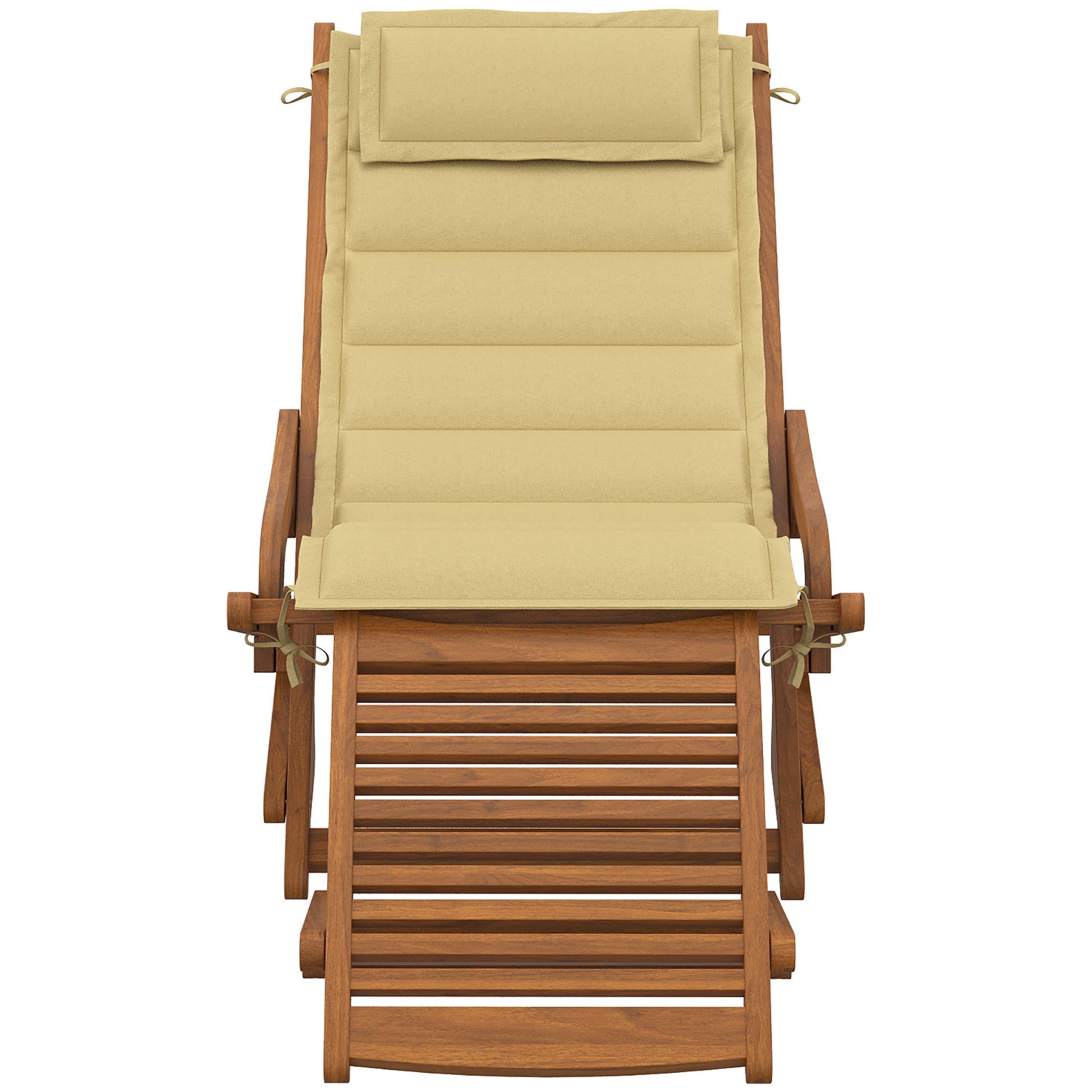 Outsunny Tumbona Silla Plegable De Madera Con Reposapiés Desmontable Y Cojín_3