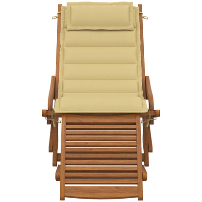 Outsunny Tumbona Silla Plegable De Madera Con Reposapiés Desmontable Y Cojín_3