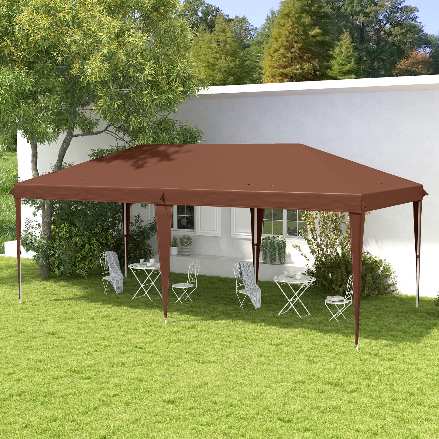 Outsunny Carpa Plegable 6x3 M Con Altura Ajustable Anti-uv Café_4