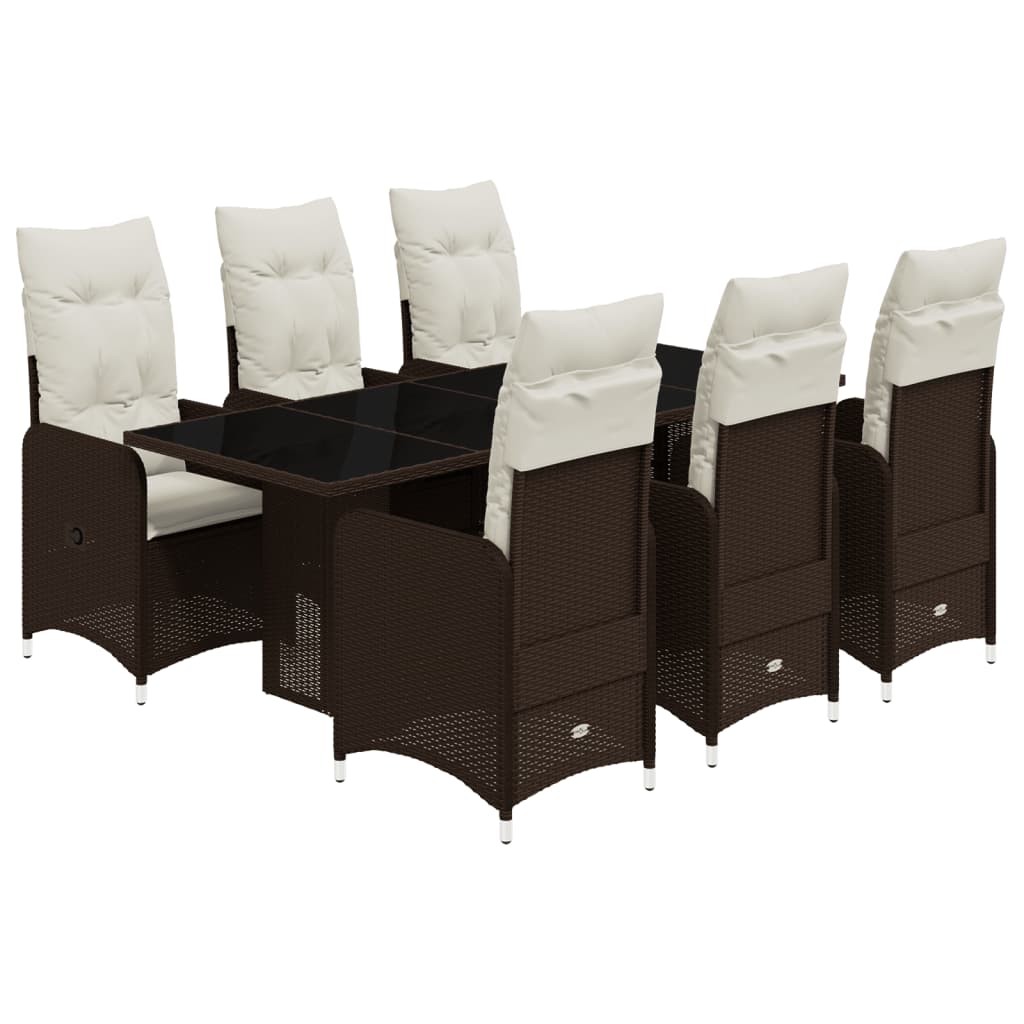 Set De Mesa Y Sillas Jardín 7 Pzas Con Cojines Ratán Pe Marrón / Vetonek_1
