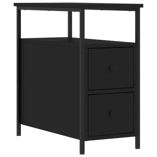 Mesita De Noche Madera De Ingeniería Negro 30x60x60 Cm_0