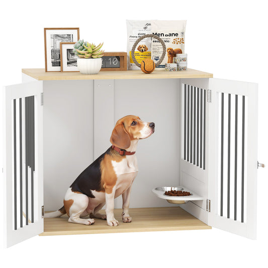 Pawhut Jaula Para Perros Medianos Con Puertas Comedero Giratorio De 360° Blanco_0