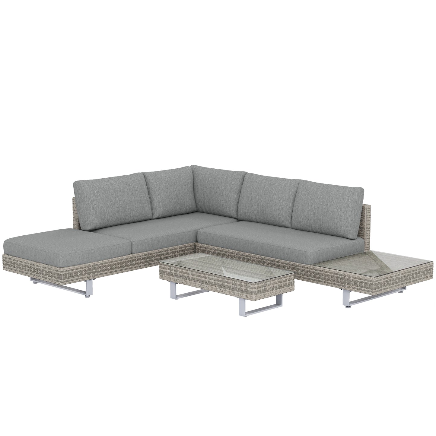 Outsunny Conjunto Muebles Jardín Exterior De Ratán De 3 Piezas Cojines Gris_0
