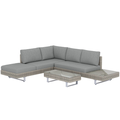 Outsunny Conjunto Muebles Jardín Exterior De Ratán De 3 Piezas Cojines Gris_0