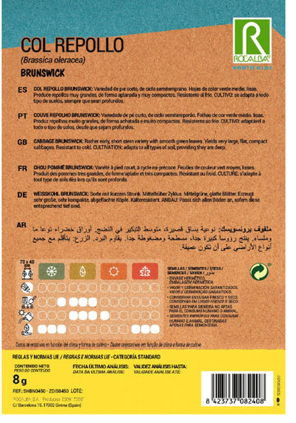 Semillas Col Repollo Brunswick 8g