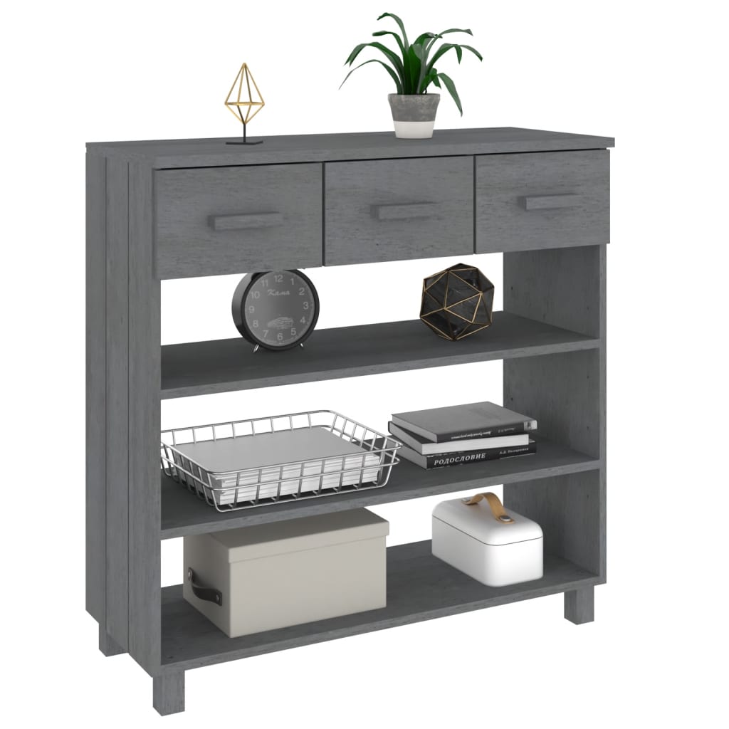 Mesa Consola Madera Maciza De Pino Gris Oscuro 90x35x90 Cm_2