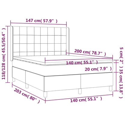 Cama Box Spring Colchón Y Luces Led Tela Crema 140x200 Cm / Vetonek_2