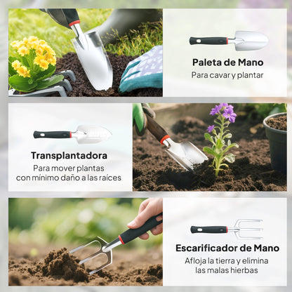 Outsunny Juego De Herramientas Jardinería De 9 Piezas De Aluminio Con Bolsa_5