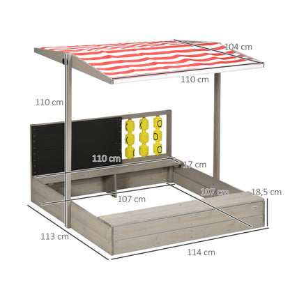 Outsunny Arenero De Madera Para Niños De 3-7 Años Techo Ajustable 114x113x110 Cm_2