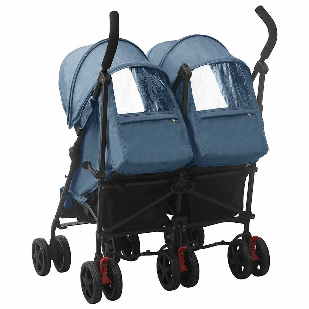 Vidaxl Carrito Para Gemelos De Acero Azul Marino_3