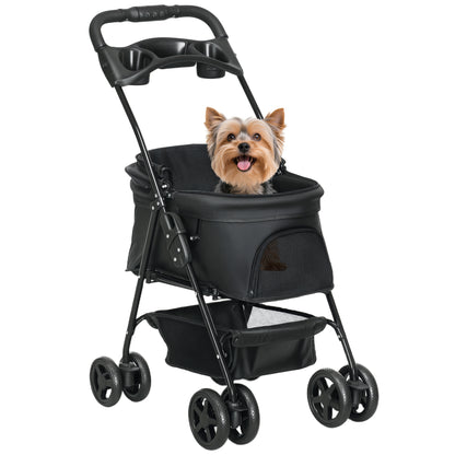 Pawhut Carrito Para Perros Plegable Con Cesta De Almacenaje 67x45x96 Cm Negro_0