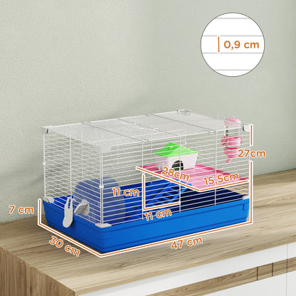 Pawhut Jaula Para Hámster Con Rueda De Ejercicio Cuenco Bebedero Casita Azul_2