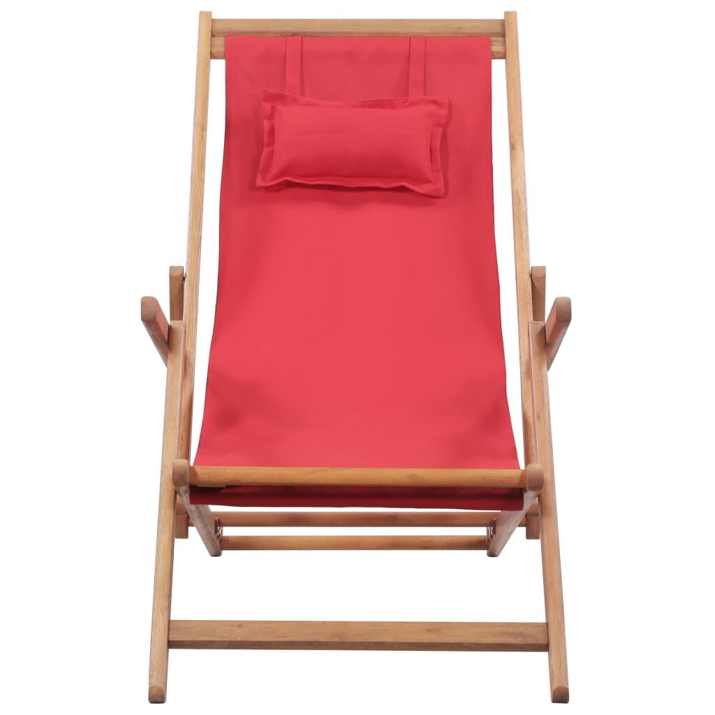 Vidaxl Silla De Playa Plegable De Tela Y Estructura De Madera Roja_1