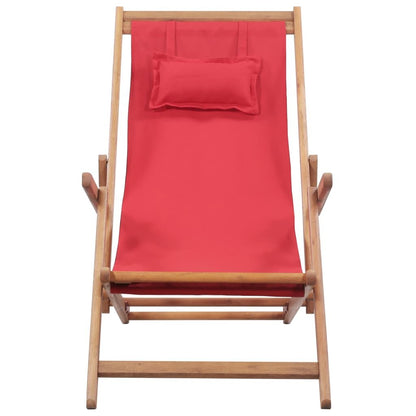 Vidaxl Silla De Playa Plegable De Tela Y Estructura De Madera Roja_1