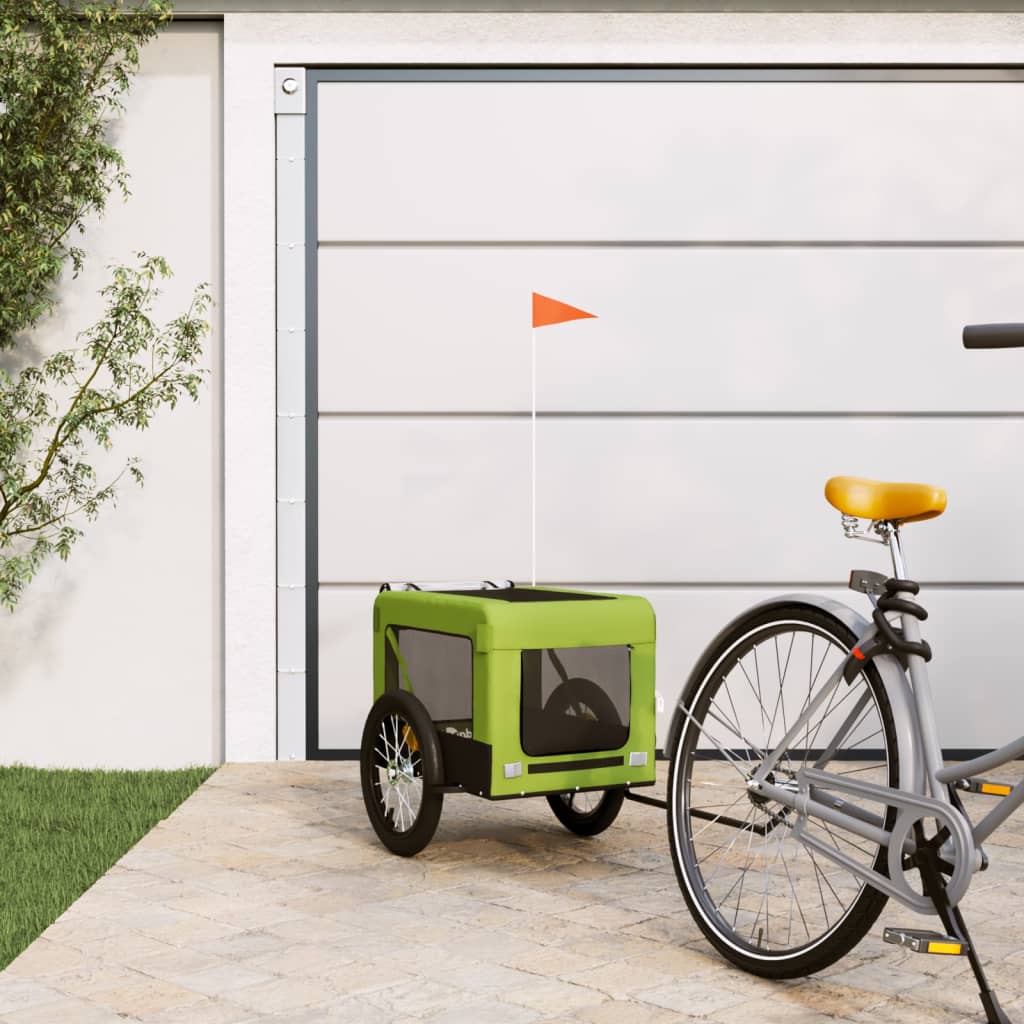 Remolque De Bicicleta Mascotas Hierro Tela Oxford Verde Negro_1
