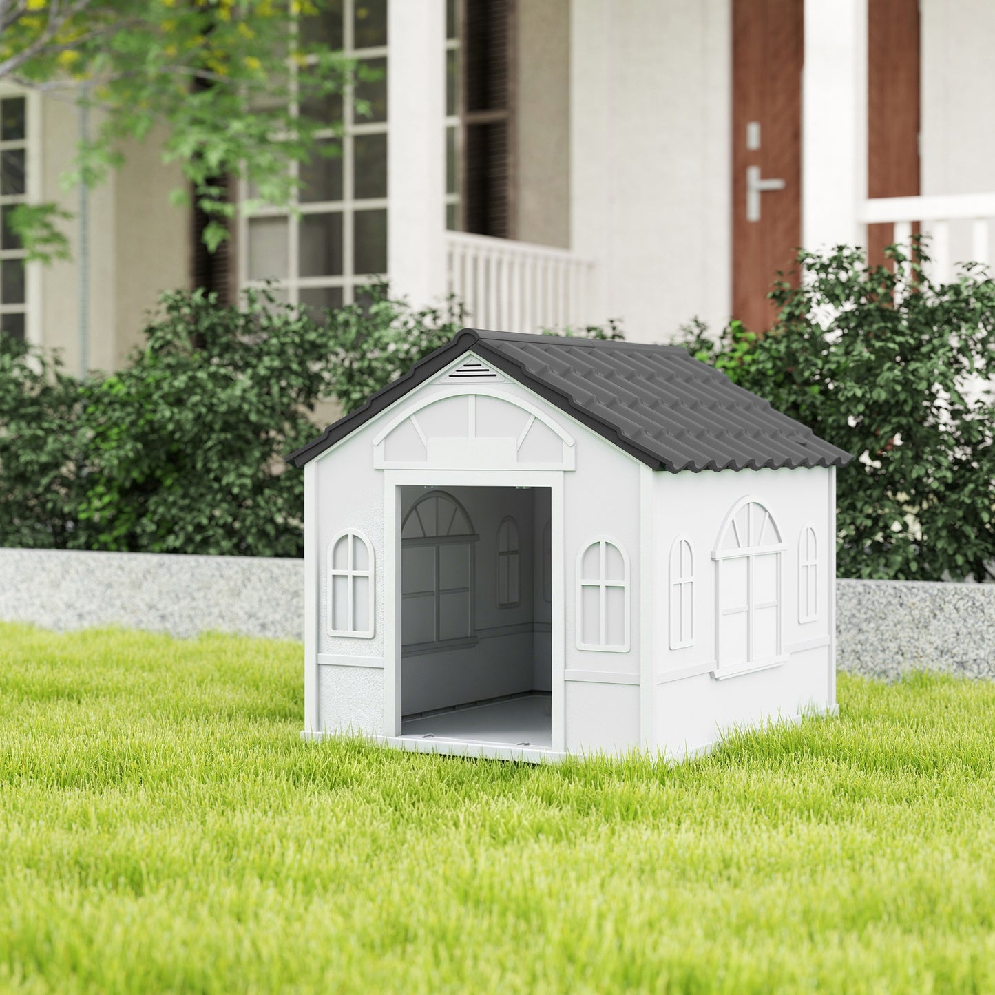 Pawhut Caseta Para Perros 65x75,7x63 Cm Con Patrón De Ventana Gris Y Blanco_1