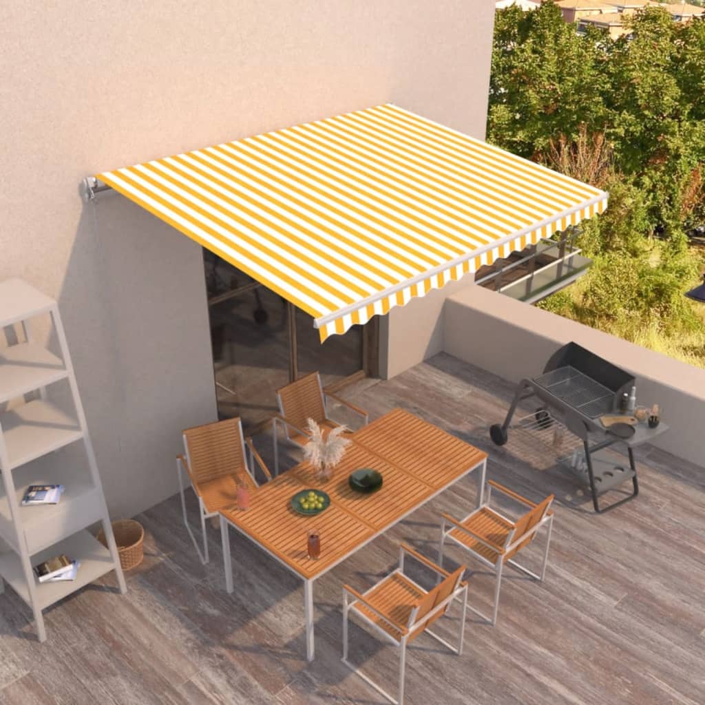 Toldo Manual Retráctil Amarillo Y Blanco 450x350 Cm_1
