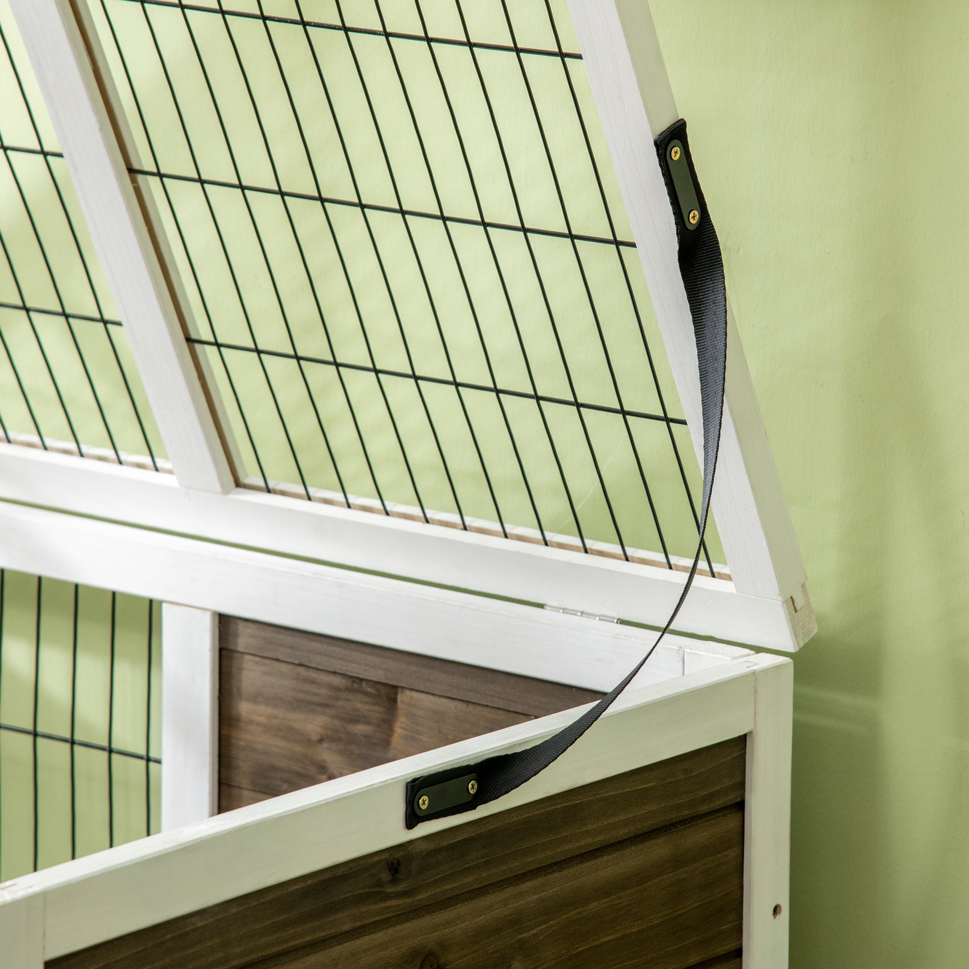 Pawhut Conejera De Madera Con Techo Abatible Puertas 90x53x87 Cm Marrón Y Blanco_3