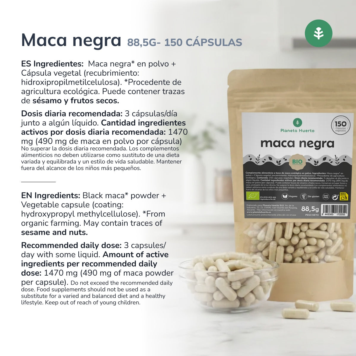 Maca Negra BIO Planeta Huerto 150 cápsulas