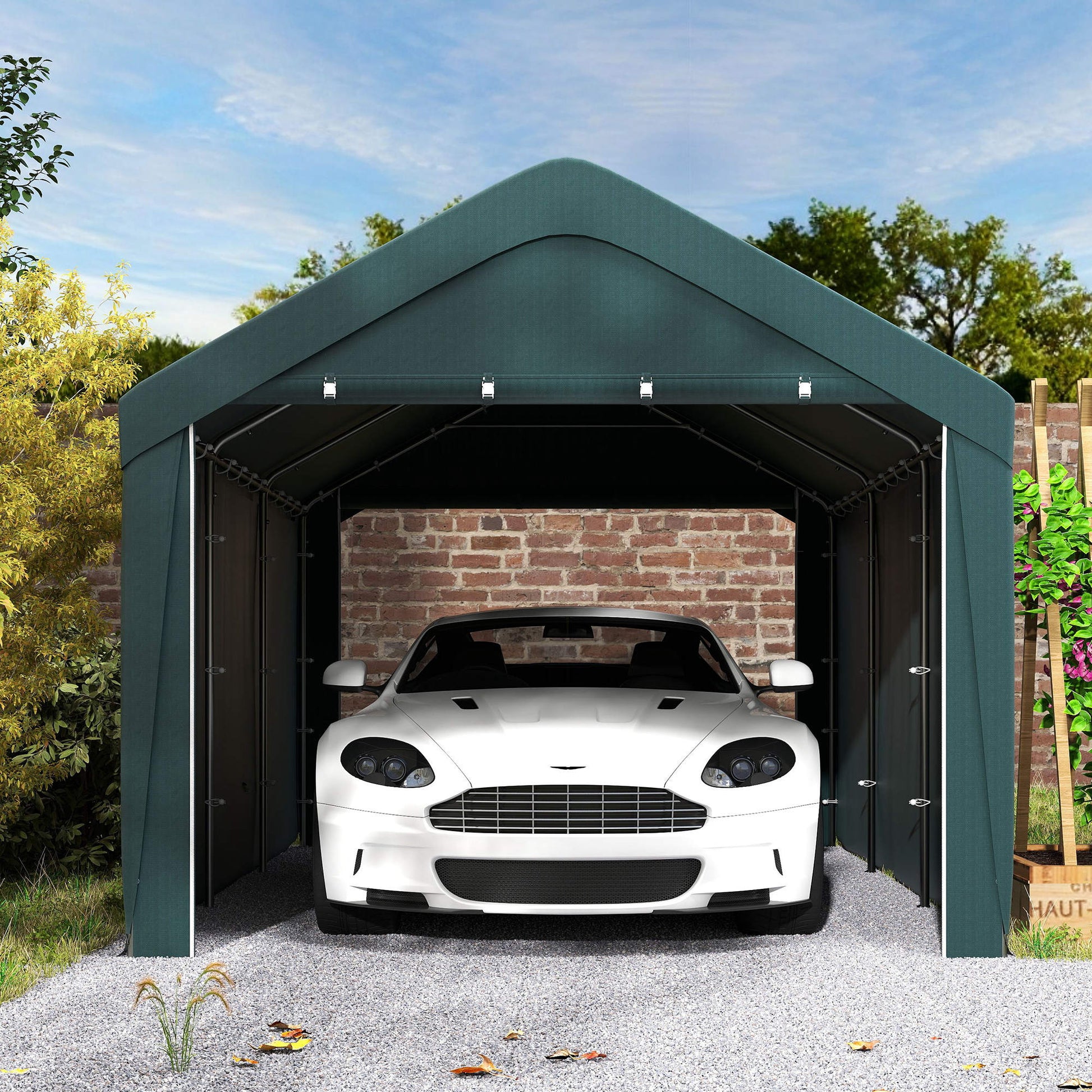 Outsunny Carpa Garaje 6x3 M Impermeable Con Paredes Laterales Desmontables Gris_3