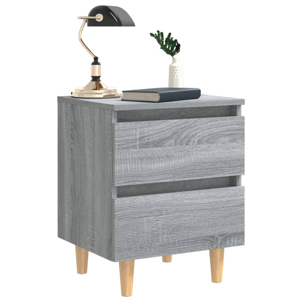 Mesita De Noche Patas De Madera Maciza Gris Sonoma 40x35x50 Cm_4