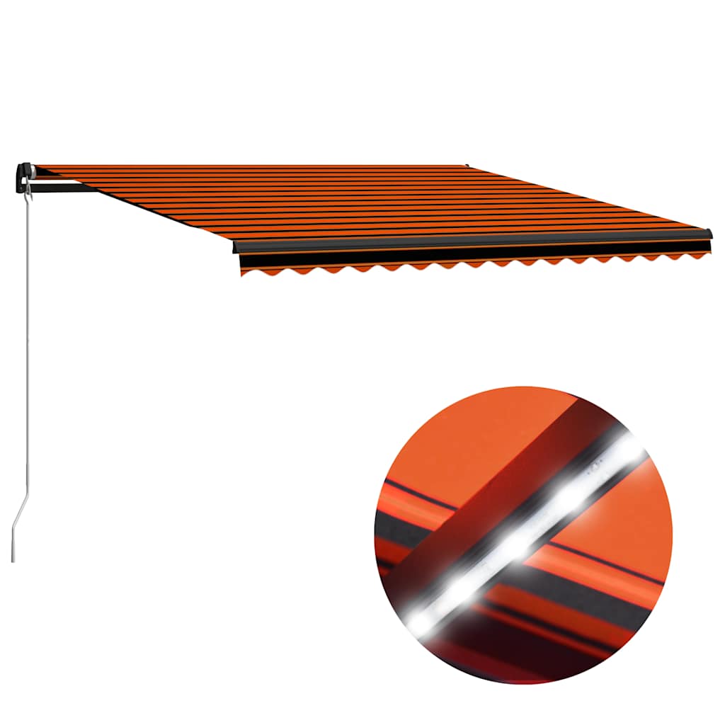 Toldo Manual Retráctil Con Led Naranja Y Marrón 450x300 Cm_1