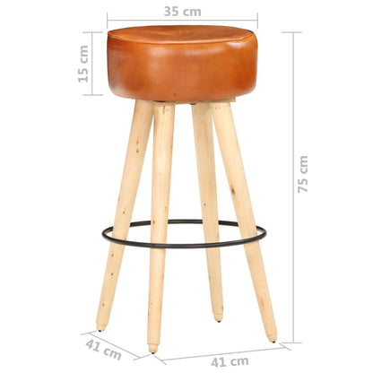 Taburetes De Cocina 2 Uds Madera Mango Rugosa Cuero Real Marrón_4